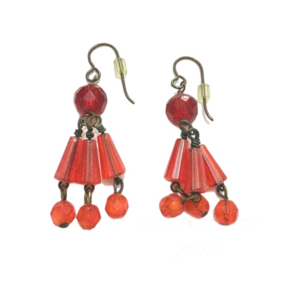 Orange/Red Fancy Necklace and Earrings - Picture 2 of 6
